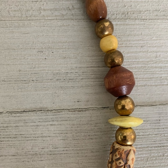 Tribal Boho Necklace Wood Ceramic African Ethnic Brass Painted Porcelain Bead 26 - Picture 13 of 16